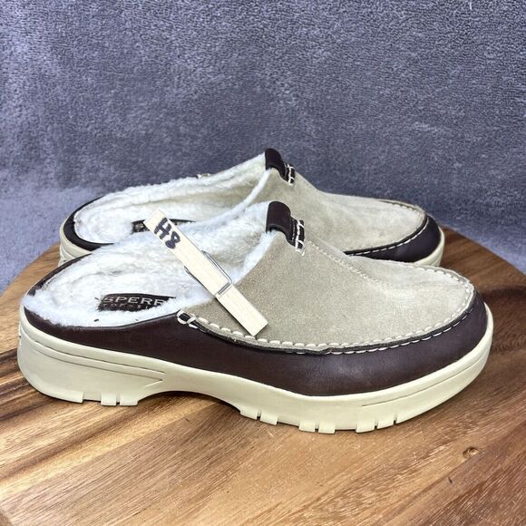 Sperry Top-Sider Women's Brown Suede & Leather Sherpa Mules Slippers Size 8M - Picture 9 of 9